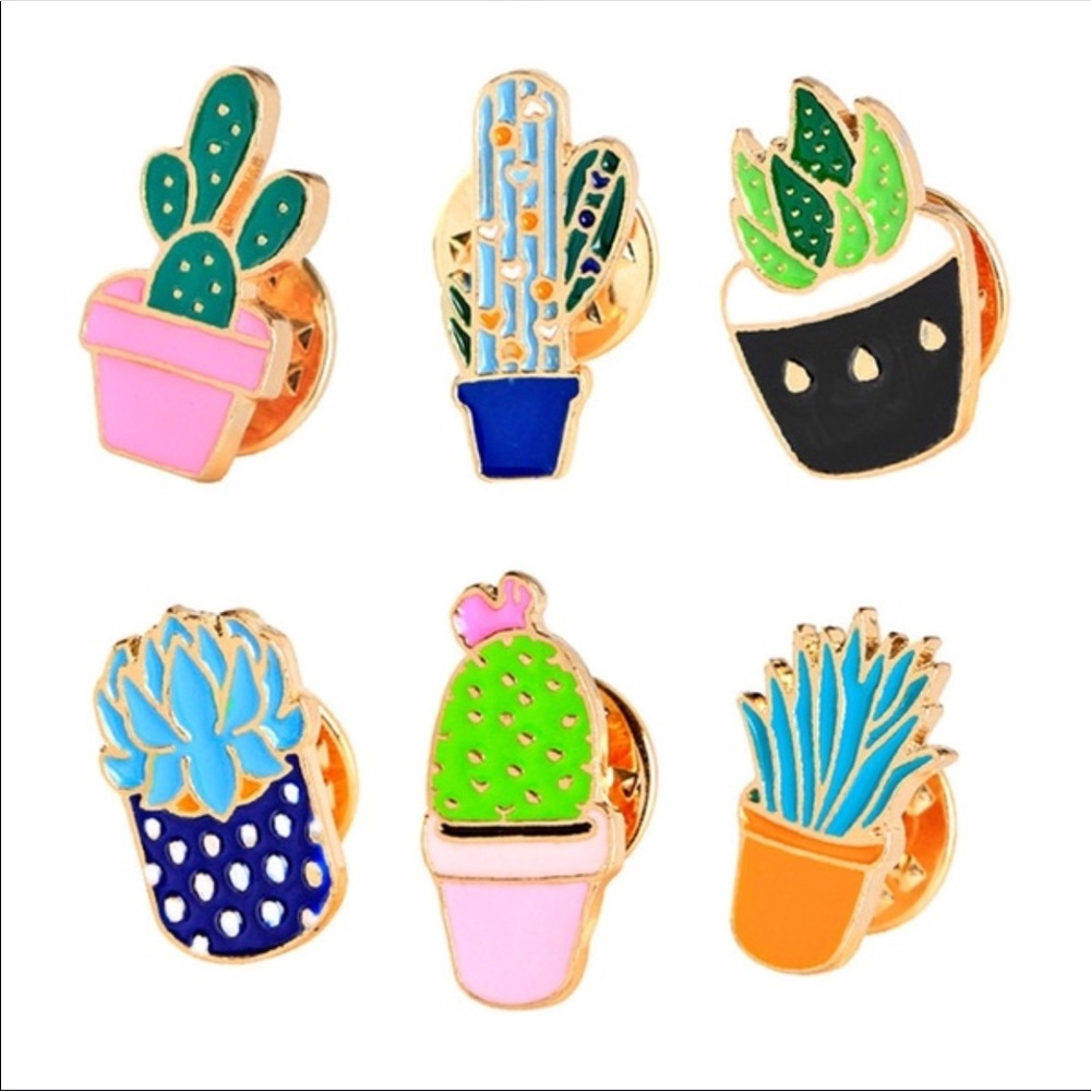 6 Enamel Cactus Pin Set
